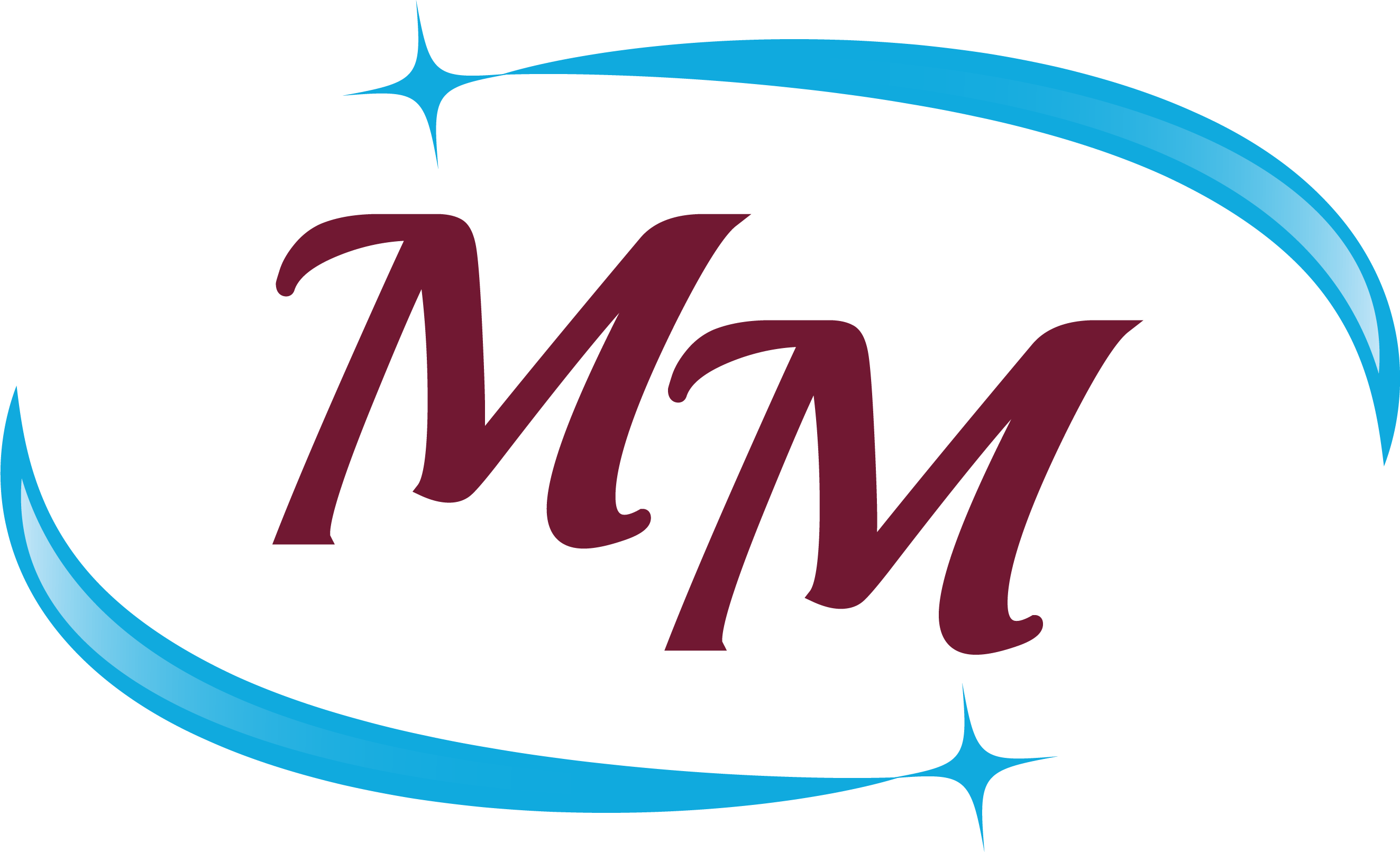 A logo of the word 'm m ' with stars in the background.