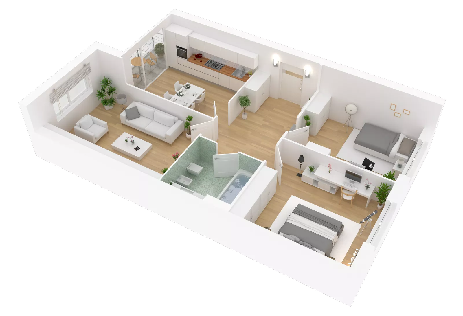 A 3 d image of the floor plan for a house.